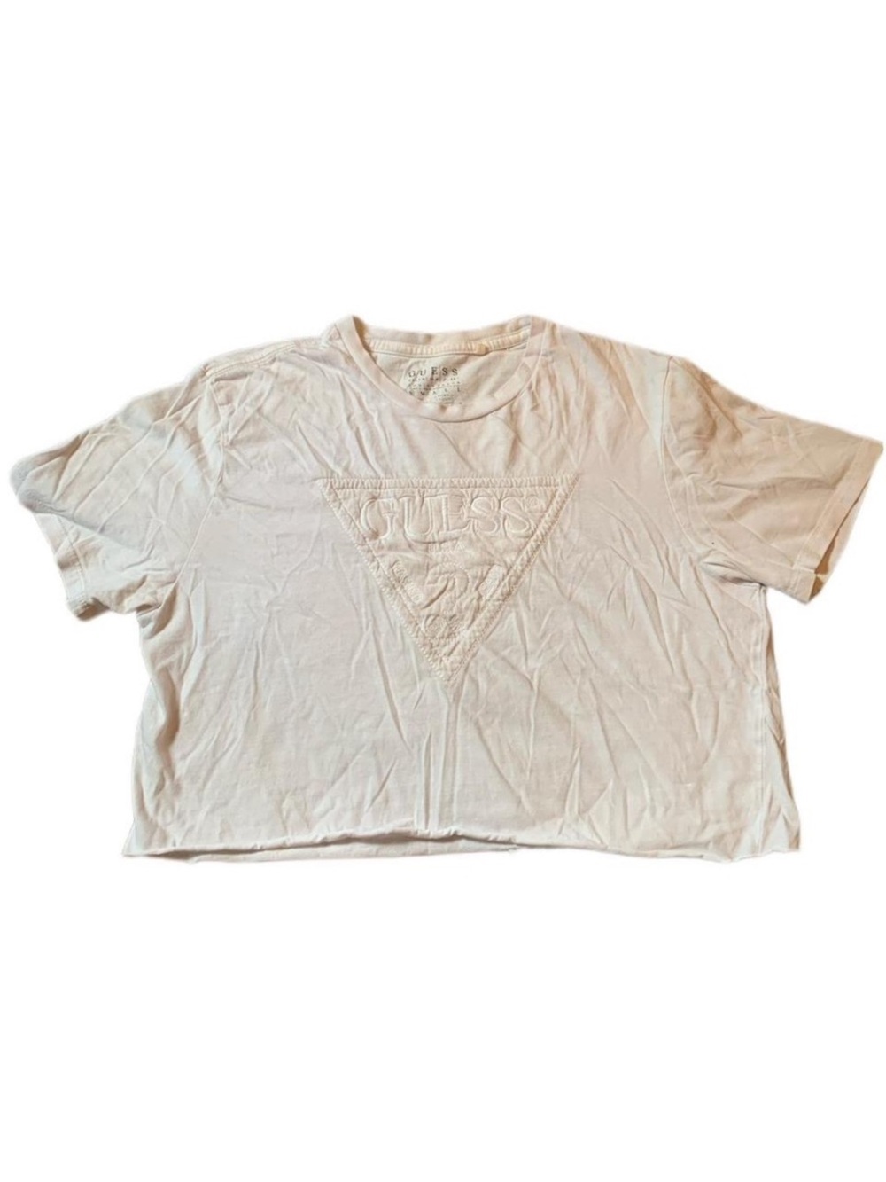 Vintage Guess White Embroidered Triangle Logo Cropped T-Shirt